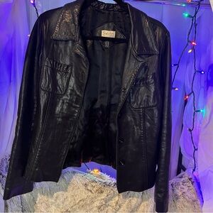 Swann Black Genuine Leather Jacket Size Medium